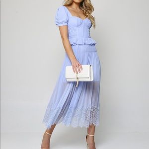 Self portrait Blue Short Sleeve Chiffon Midi Dress